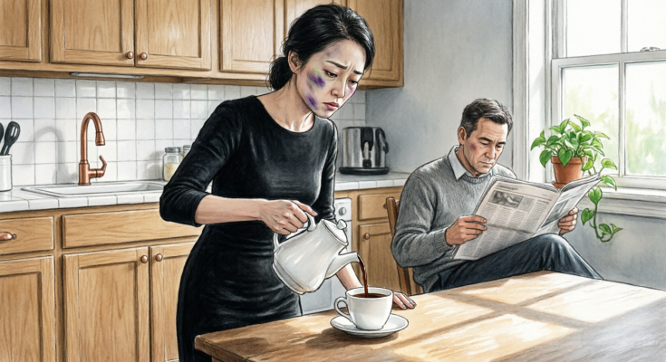 Breakfast the following day was my silent retaliation after my husband broke my face. My brother is leaning against the wall with his arms folded while I sit in the emergency room, a young doctor’s fingers gripping my chin