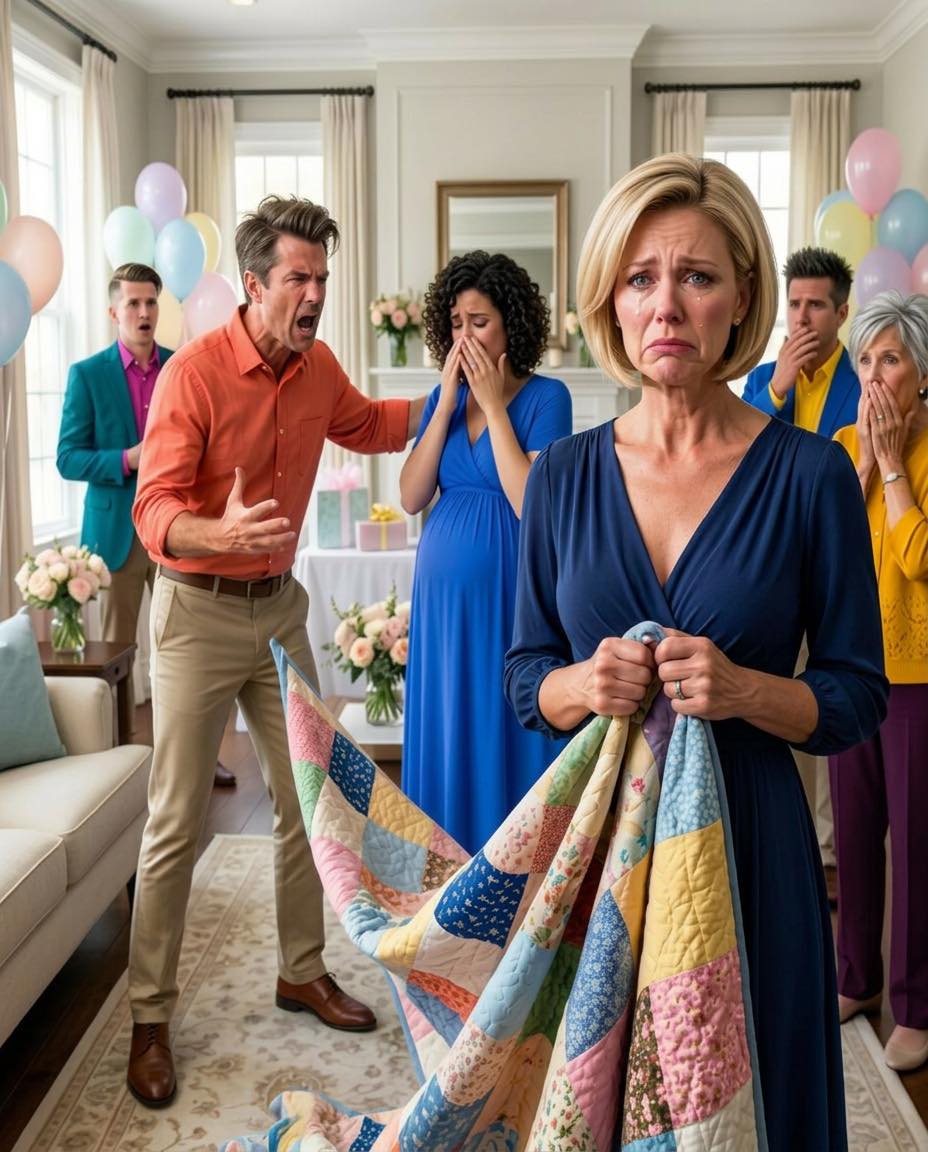 At my daughter’s baby shower, I gave her a quilt I stitched for 9 months. Her husband dropped it like trash: “Your mom’s just a lunch lady, babe.” I picked it up and left. The next morning, I called my attorney. His secretary went pale: “Mr. Harmon… you need to come out here. Now.”