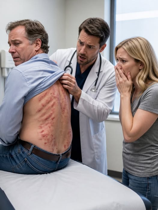I froze when I saw them—dozens of tiny red bumps dotting my husband’s back, clustered like something had been laid there. “It’s probably a rash,” he muttered, trying to laugh it off.