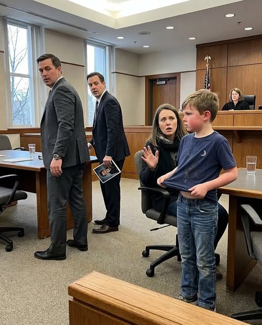 PART 2: My ex-husband bankrupted me, got me fired, and starved us. In family court, his lawyer held up a photo of our 8-year-old son in a dirty shirt to steal full custody. “She can’t even provide clean clothes. She’s an unfit mother,” the lawyer sneered. My wealthy ex smirked, wearing a $10k watch. He thought I was broken. But he didn’t expect my 8-year-old son to stand up. My boy lifted the hem of that faded, “dirty” shirt and showed the judge something that made my ex turn ghost-white…